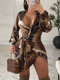 LW Leopard Print Mini Dress Hot Sale Women Sexy Casual Long Sleeve Skinny V Neck Loose Bandage Design Bodycon Party Club Outfits T230810