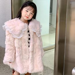 Jackets Winter Stylish Rex Fur Ruffle Collar Coat Comfortable Warmth Girls Overcoat A2206