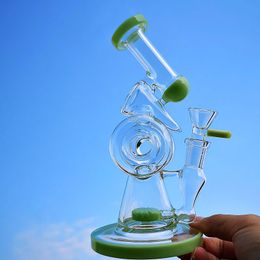 Wholesale7 Inch Hookahs Glass Bongs Sidecar Water Pipe With Slitted Donut Perc Double Recycler Fab Egg Percolator Oil Dab Rigs 14mm Female Joint With Bowl