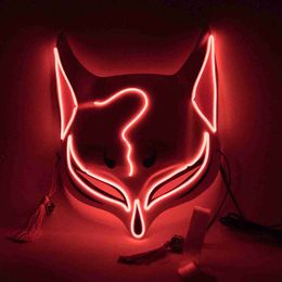 PVC Halloween Clubbing Lighted Kitsune Fox LED Mask DIY Costume Rave Cosplay EDC Party Masks HKD230810