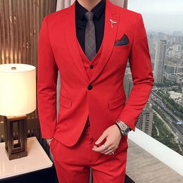 Men's Suits Blazers Slim fit Red Casual Mens Suit 3 piece Male Wedding Tuxedos Man Set Jacket Waistcoat with Pants Latest coat Design Fashion 230809