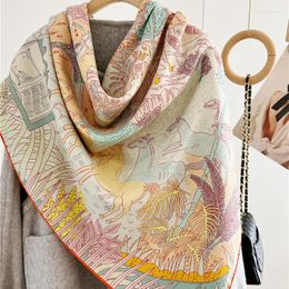 Scarves Large Square Wool Scarf Shawl 2023 Double-Sided Prints Blanket Wraps Cape For Women Ladies