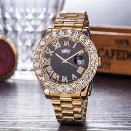44mm quartz Watch Luxury Mens Brand Men Watch Big Diamonds Day-Date Brand Stainless Steel Perpetual President Diamond Wristwatch W2748