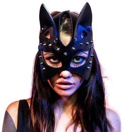 Sexy Girl Party Black Eye Mask Fetish Cat Head Bdsm For Women Leather Cat Mask HKD230810