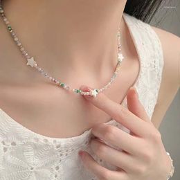 Choker Fashion Girls Cute Star Colourful Beads Chain Necklace Summer Beach Dainty Short Women Femme Jewellery Gift Collier