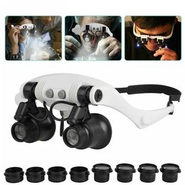 Other Optics Instruments Magnifying Glasses 10X 15X 20X 25X Led Light Lamp Head Loupe Jeweller Headband Magnifier Eye Glasses Optical Glass Tool Repair 230809