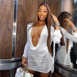 Ladies Long Sleeve Lace-up Mini Dress Backless Solid Color Street Party Club Sexy Y2k Sheer Cutout Dress 2022 Women Summer New T230810