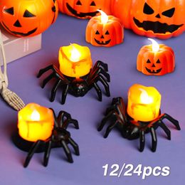 Other Event Party Supplies 12/24pcs Halloween Spider LED Light Flameless Tea Spider Candle Electric LED Tealight Candles for Halloween Party Decoration 230809