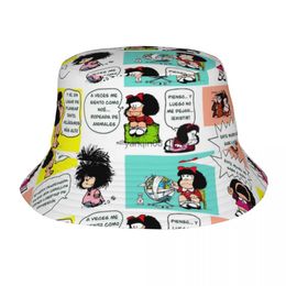 Wide Brim Hats Bucket Hats Manga Quino Mafalda Bucket Hats Women Men Unisex Trendy Kawaii Cartoon Summer Fisherman's Hat HKD230810