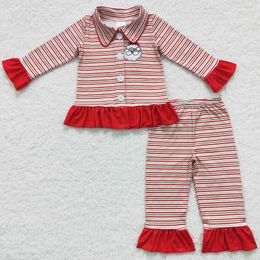 Nowa moda dziewczynki Pajama Święty Mikołaj haft haftowy butik rodzeństwo rodze