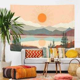 Tapestries Mountain Tapestry Abstract Nature Sunset Landscape Wall Hanging Tapestries Modern Minimalist Home Decor Living Room Bedroom Dorm