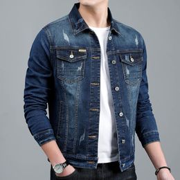 Mens Jackets Spring Casual Cotton Denim Jacket Classic Style Fashion Slim Washed Retro Blue Jeans Coat Male Brand Clothing 230809