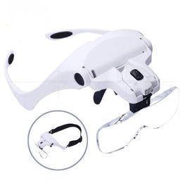 Other Optics Instruments Magnifying Glasses Led Light Lamp Head Loupe Jeweller Headband Magnifier Eye Glasses Optical Glass Tool Repair Reading Magnifier 230809