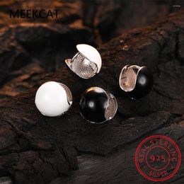 Hoop Earrings 925 Sterling Silver 14mm Round Ball Ear Buckle White And Black Bean Earring Gift For Women Fine Jewelry SCE1119