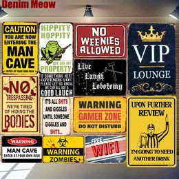 VIP Lounge Tin Plate Caution Man Cave Metal Sign Warning Iron Poster Home Decor Wall Art Auto Shop Room Garage Pub Cafe Matal Craft Bar Wall Painting 30X20CM w01