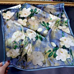 Scarves Mulberry Silk Scarf Flowers Print Square Women Small Head Handkerchief Wholesale Hijabs Rolled Wraps 70CM