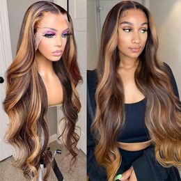 Highlight Wig Human Hair Honey Blonde 4/27 Coloured Lace Front Human Hair Wigs For Women Pre Plucked Body Wave Lace Frontal Wigs