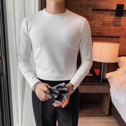 Autumn Winter New Solid Long Sleeve T Shirts For Men Clothing Simple Round Collar Slim Fit Velvet Warm Casual Tee Shirt Homme