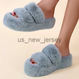 Slippers Fashion Women Fluffy Slippers Winter Warm Slippers Woman Flat Platform Slippers High Quality Furry Faux Fur Slides For Women 42 J230810