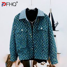 Giacche da uomo PFHQ Autunno Moda Paillettes Denim Personalità Perline Stile Safari Cappotto versatile tascabile High Street 21Z1235 230809