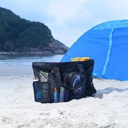 Cosmetic Bags 8 Pockets Summer Large Beach Bag For Towels Mesh Durable Travel Handbag Toys Organiser Waterproof Underwear Swimming Storage Bag 230809