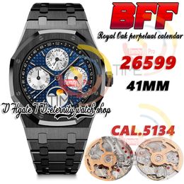 BFF bf26599 Complicated Function Cal.5134 A5134 Automatic Mens Watch 41mm Moon Phase Blue Textured Dial Stick Markers PVD Black Steel Bracelet eternity Watches