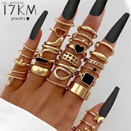 Fashion Gold Color Snake Ring For Women 2023 New Vintage Black Punk Black Heart Butterfly Rings Set Female Jewelry Accessories L230620