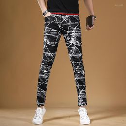 Men's Jeans Summer Men Fashion Printed Black Streetwear Casual Slim Fit Straight Pants Korean Style Digital Printing Denim Trousers