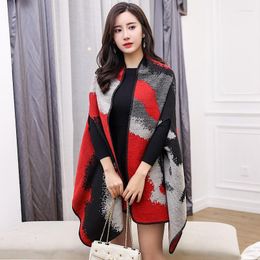 Scarves 17 Colours Women Printed Split Loose Cloak Autumn Winter Faux Cashmere Striped Streetwear Long Thick Poncho Shawl Female Blanket