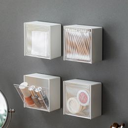 Plastic Wall Mounted Storage Boxes Dustproof Bathroom Organiser for Cotton Swabs Makeup Adhesive Small Jewellery Holder Box