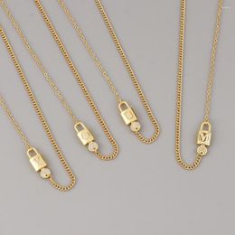 Pendant Necklaces Real Gold-plated Lock And Key For Women Girl With CZ Initial 26 Alphabet Letters Necklace Fine Jewellery