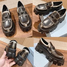 Monolith nuanced brushed leather loafers 2DE12 contemporary Penny Loafer chunky rubber sole Enamelled metal triangle logo accessory airbrush effect applied