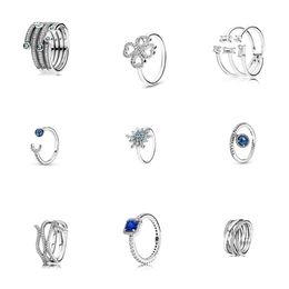 925 Silver Rings In Winter New Glittering Blue Snowflake Rings Are Suitable for Women Pandora DIY Jewelry Fashion Accessories Free Delivery