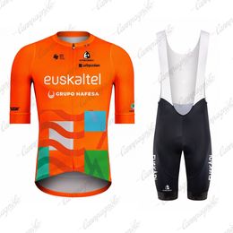 Cycling Jersey Sets Euskadi TEAM Cycling Jersey Set Men's Orange Bicycle Clothing MTB Road Bike Shirts Bib Shorts Suit Ropa Ciclismo Maillot Hombre 230809