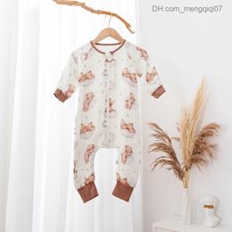 Pyjamas Happy Flute Spring and Autumn Sleeping Bag 4-layer Bamboo Cotton Fine Cotton Split Leg Baby Sleeping Bag Z230811