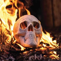 Other Event Party Supplies Terrifying Halloween Fire Pits Skulls Decor Reusable Skeleton Flame Fireproof Resin for Bonfire Fireplace Stove Skull 230809
