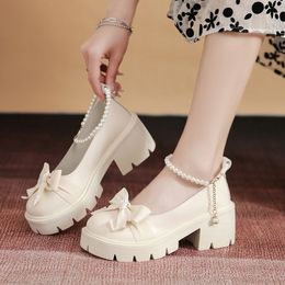 Dress Shoes bows Lolita Shoes Women Japanese Style Mary Jane Shoes Women Vintage Shallow High Heels Chunky Platform Shoes Cosplay Female 230810