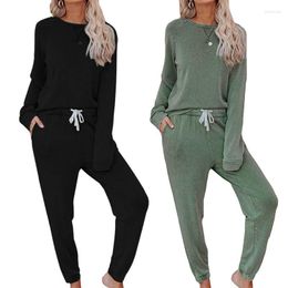 Women's Sleepwear Women Long Pyjama Set Winter With Cuffs Leisure Suit Two Piece Sleeve Top And Bottoms