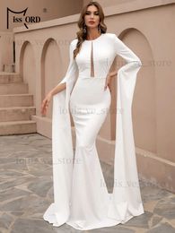 Missord Fashion Muslim Dress Long Sleeve Evening Party Women Hollow Out Elegant Autumn Winter Floor Length Maxi Dresses White T230810