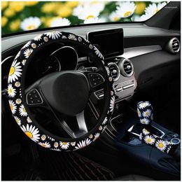 Steering Wheel Covers 3PCS Universal Car Cute Daisy Flower Interior Decoration Knitted Cover Styling Accessories Product