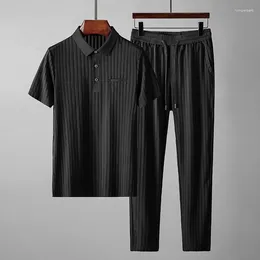 Fatos de treino masculinos Minglu Summer Polo Shirts Sets Luxury Short Sleeve Sprots Color Solid Sprots Casual Men Ternos Moda Elástico Cintura Calças Masculinas