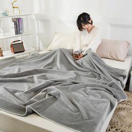 Blankets 5 Colours Solid Colour Waffle Knitted Blanket Thickened Fleece Office Nap Sofa Leisure Bed Cover