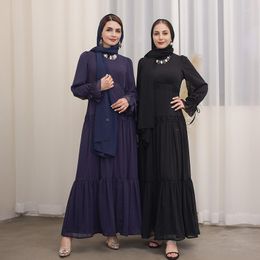 Ethnic Clothing Pleated Abaya For Women Chiffon Plain Elegant Islamic Long Dress Muslim Hijab Robe Dubai Turkish Party Eid Modesty Dresses