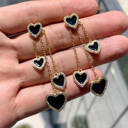 Dangle Earrings Gold Color Black Enamel Heart Charms Tassel Earring For Women Selling Classic Jewelry