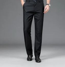 Mens Pants Summer Slim Fit Stretch Straight Lightweight High Waist Casual Office Trousers 230810