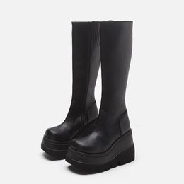 Boot Knee High Boot's Zip Leather Buckle Boots Woman Low Heels Ladies Belt Female Shoes Gothic 230809