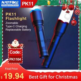 Bike Lights NATFIRE PK11 Zoomable Flashlight with USB Charging 5 Modes Waterproof Powerful LED Flashlight 21700 18650 Battery Camping Lamp HKD230810