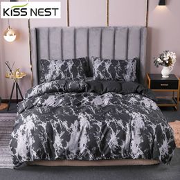 Bedding sets Reactive Printed Soft and Warm Nordic Bed Cover 150 Duvet Covers For 240x220 Luxury Dark Black Marble 2 3 Pces 230809