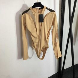 Designer Women Jumpsuit Sexy Mesh Perspective Splicing Girl Bodysuit Size S-l Off Shoulder and Waist Design Underlay Shirt Aug08