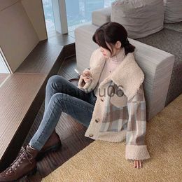 Women's Jackets Women Elegant Retro Plaid Lamb Wool Coats Female Winter Thick Warm Faux Fur Coats Single Breasted Sweet Korean Outerwears J230810